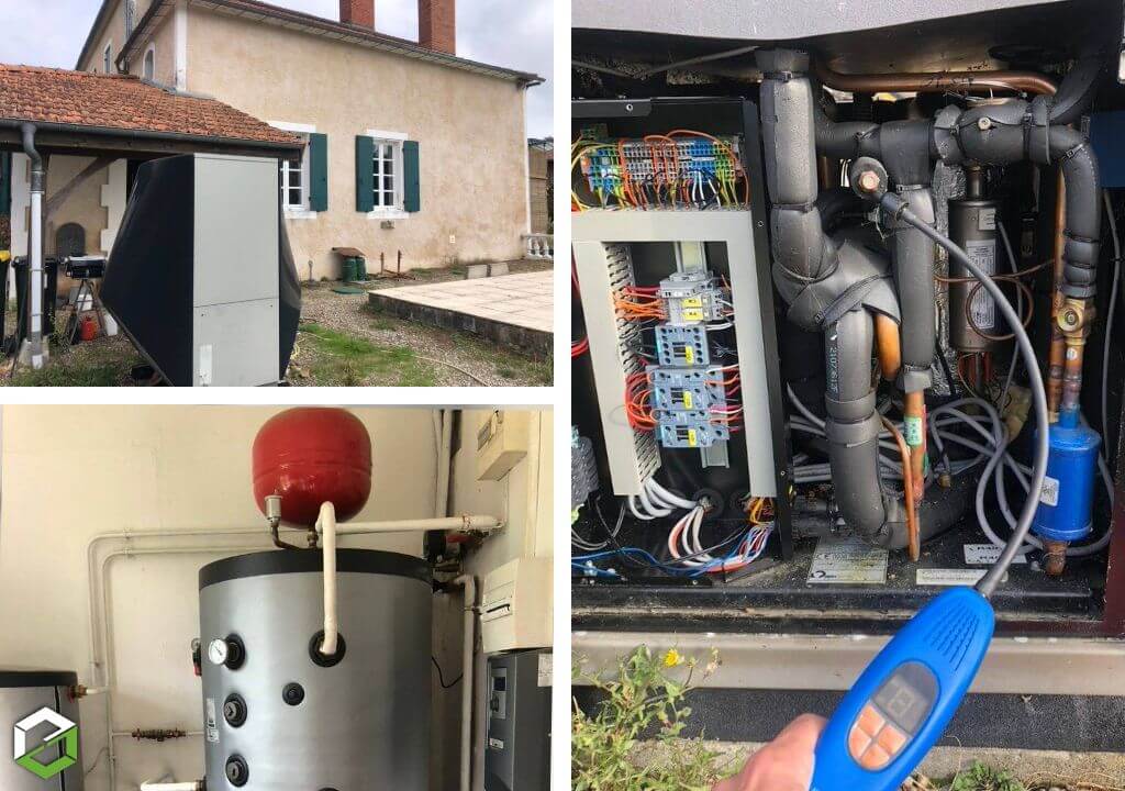 Compresseur de pompe à chaleur géothermique Sofath démonté pour réparation.