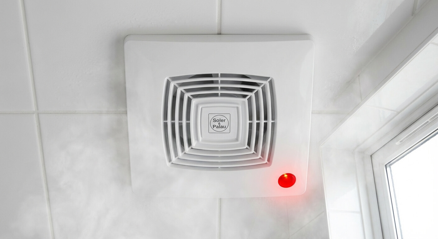Aérateur de salle de bain Soler & Palau Silent 100 Design avec le témoin lumineux rouge allumé