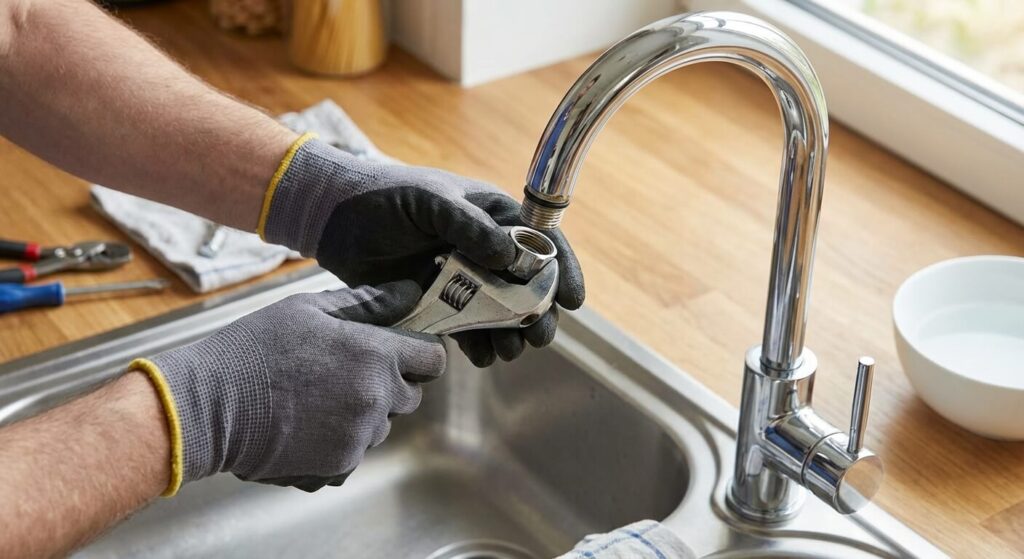 démontage du bec d'un robinet de cuisine