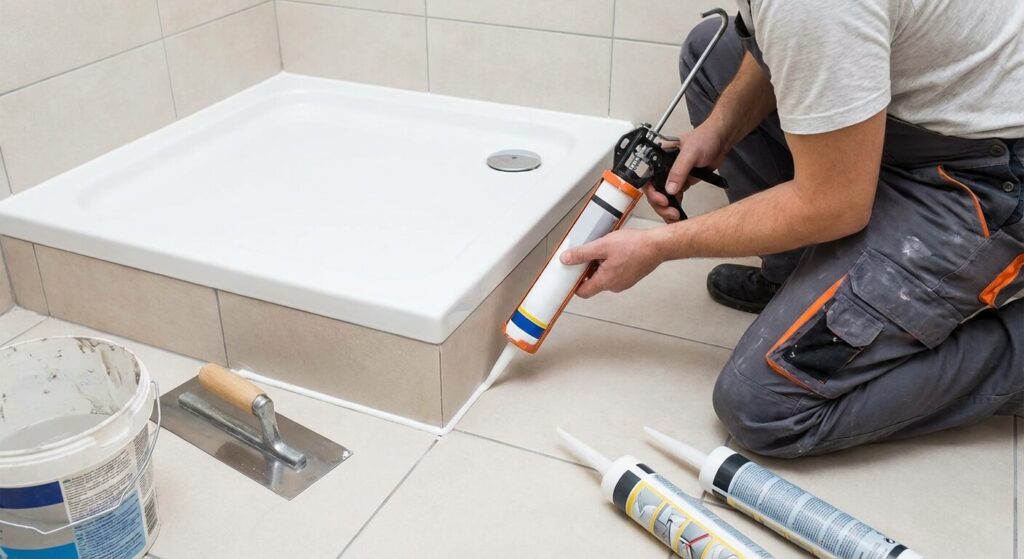 Combler l'espace entre le receveur de douche et le sol : Finitions et étanchéité 3 Combler l'espace entre le receveur de douche et le sol