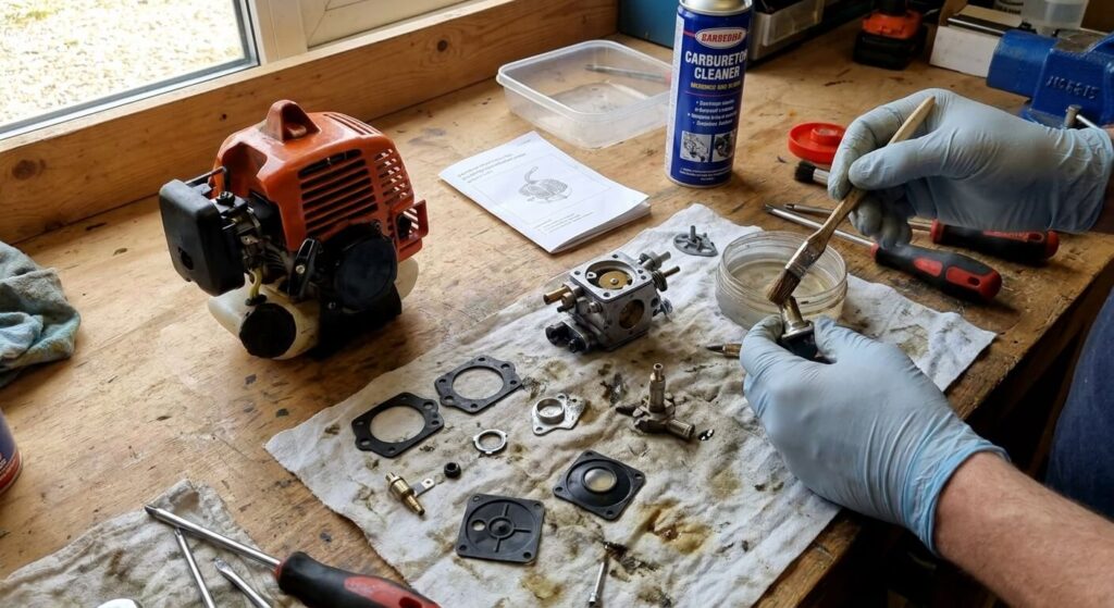 Démontage et nettoyage des membranes d'un carburateur de débroussailleuse thermique