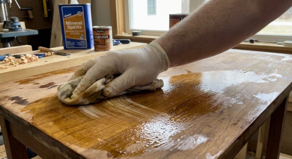 Utilisation d'un chiffon imbibé de solvant pour nettoyer un vernis qui ne sèche pas