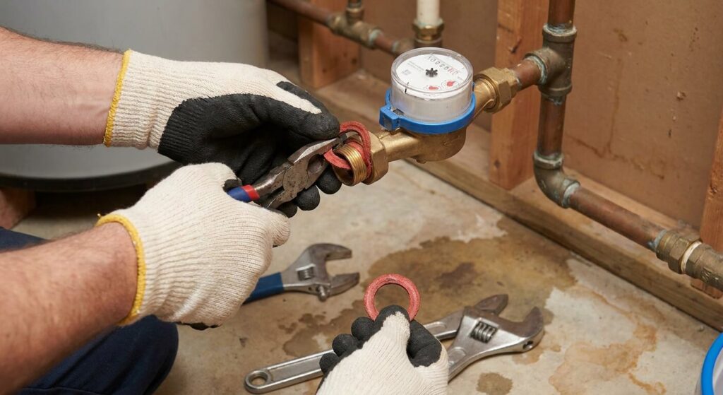 Remplacement du joint fibre sur le raccordement après compteur