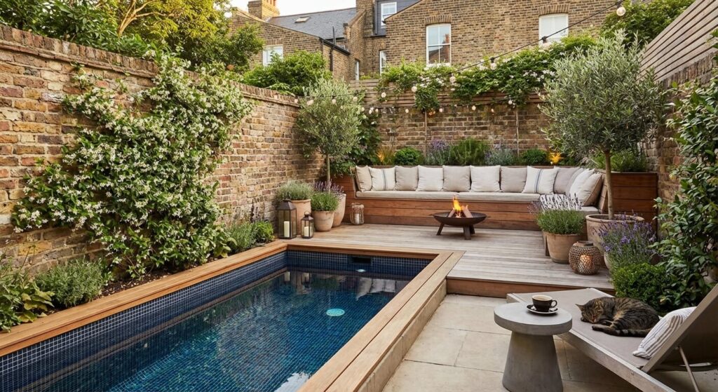 Aménagement d'une petite piscine de moins de 10m2 idéale pour un jardin citadin.