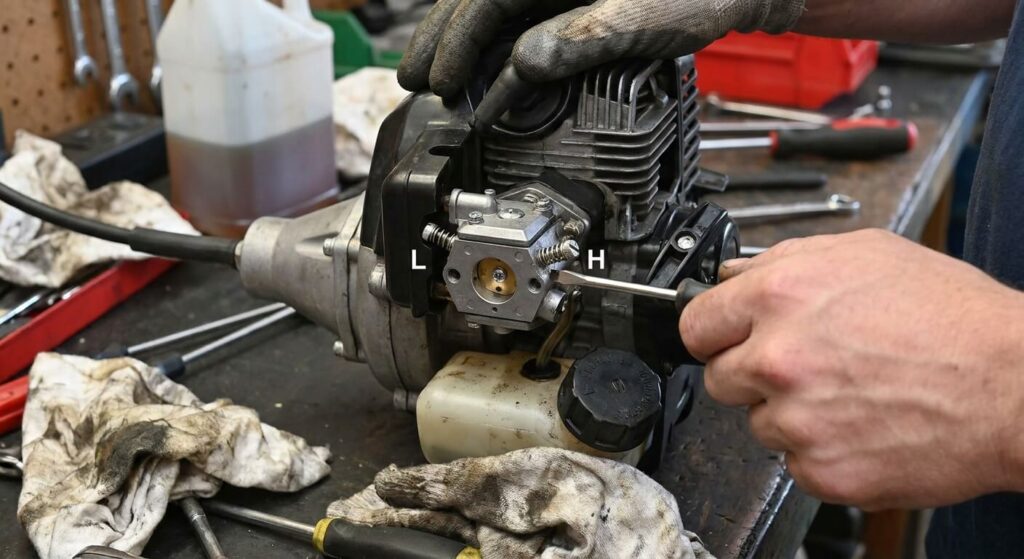 Ajustement des vis L et H de réglage carburateur sur un moteur thermique