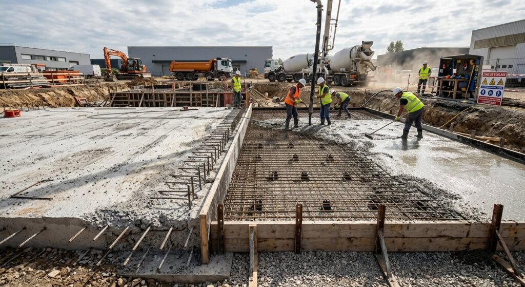 techniquue de reprise de bétonnage afin  de couler une dalle en plusieurs fois