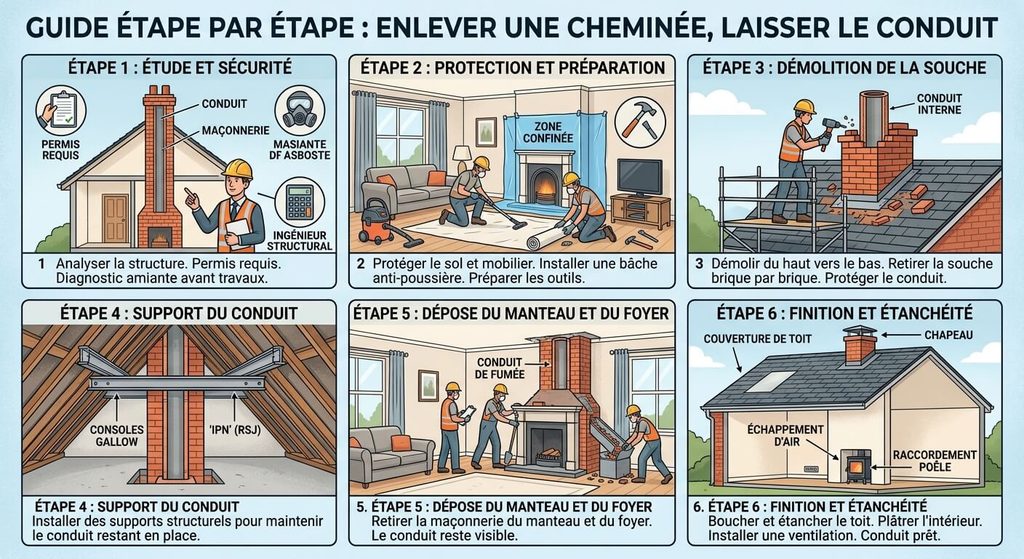Enlever une cheminée et laisser le conduit : règles de soutien, risques et étapes 3