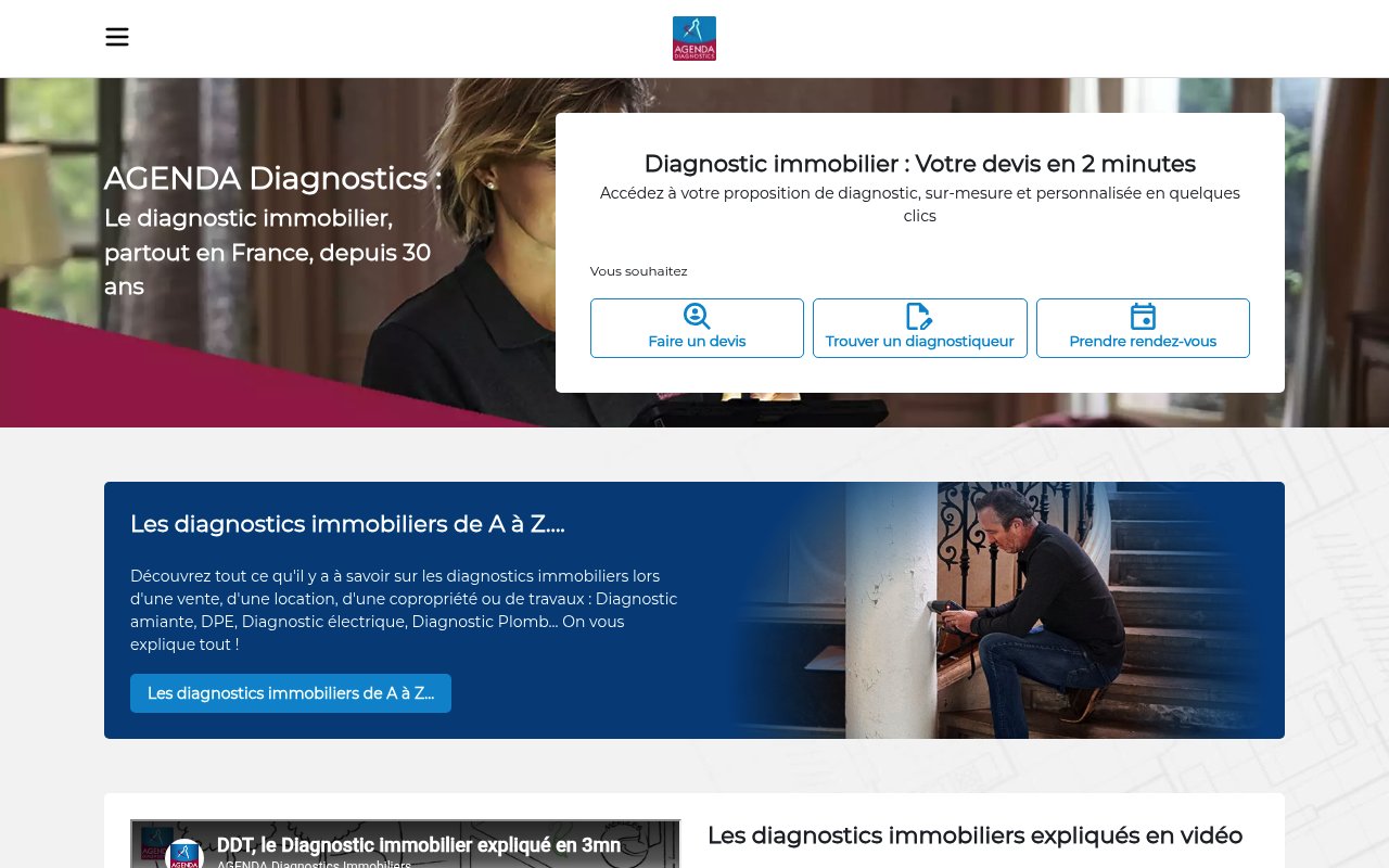 Quels sont les meilleurs diagnostiqueurs immobiliers en France en 2026 ? 4 Apercu du site Agenda diagnostics