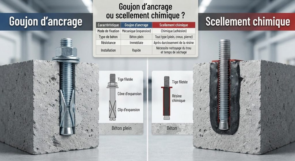 Goujon d'ancrage ou scellement chimique : comparatif, charge et choix 4