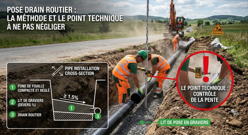 Pose d'un drain routier : étapes, normes et règles de l'art 3