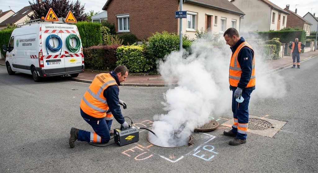 Test au colorant ou au fumigène réalisé par le service d'assainissement pour vérifier la séparation des eaux.