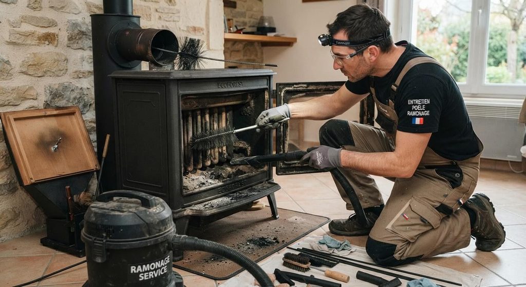 Palazzetti code maintenance : que faire quand l'alarme A002 s'affiche 3 Entretien complet avec brossage de l'échangeur thermique et ramonage du poêle à pellets.