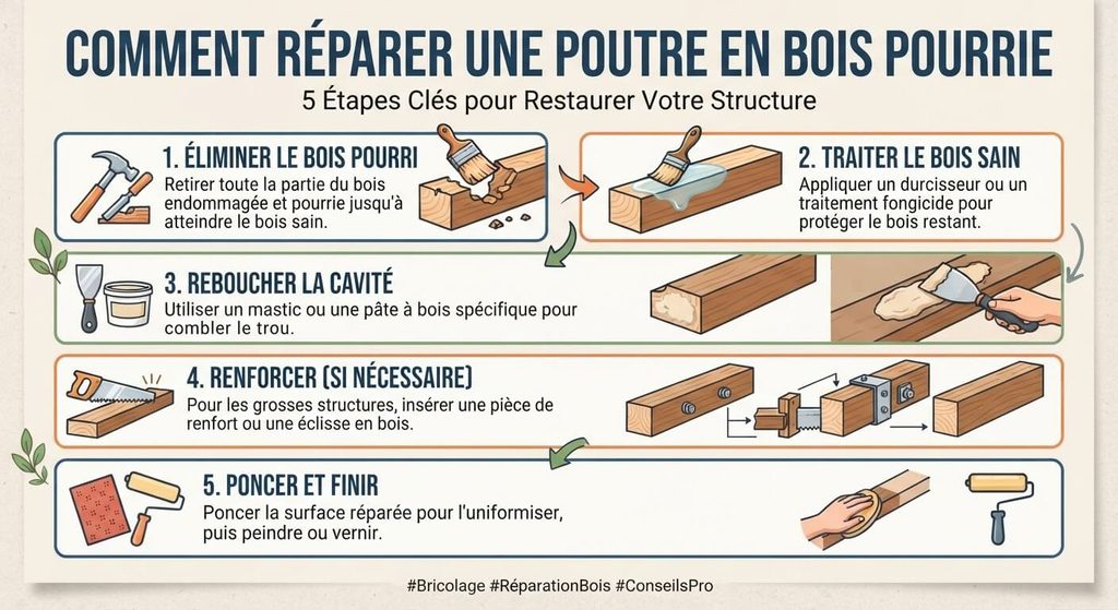 Comment réparer une poutre en bois pourrie : étapes, résine et renforts 3