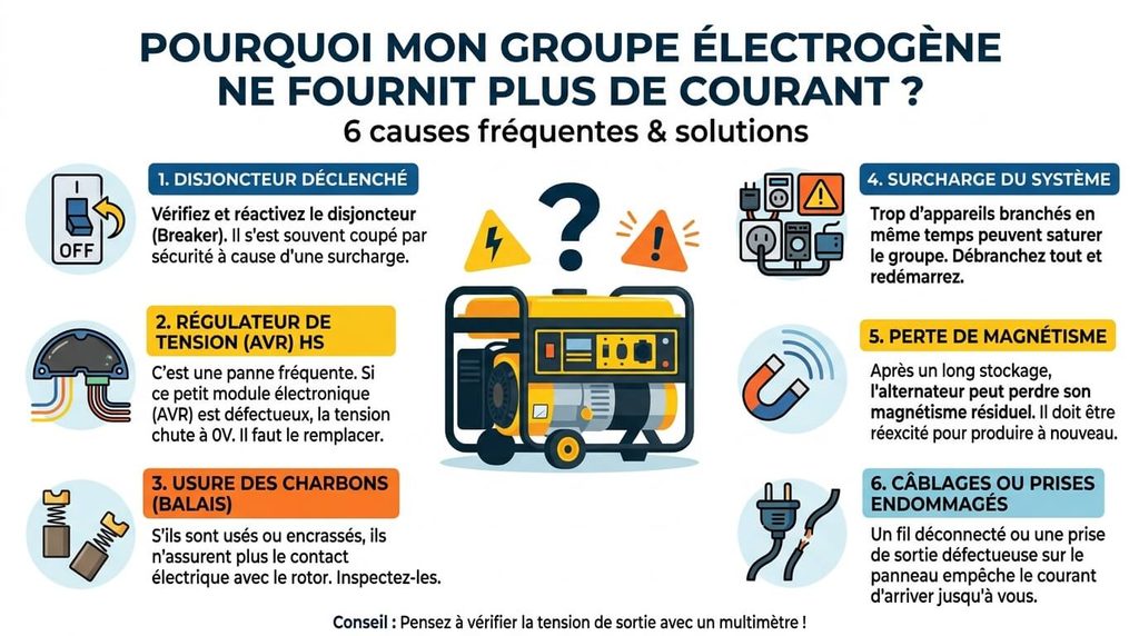 Pourquoi mon groupe électrogène ne fournit plus de courant ? 3