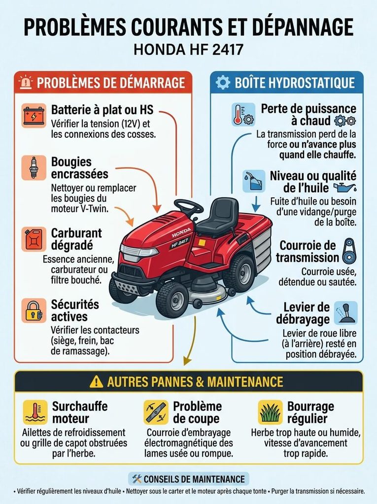 Problème de tracteur tondeuse Honda 2417 : pannes, boîte hydrostatique et démarrage 4