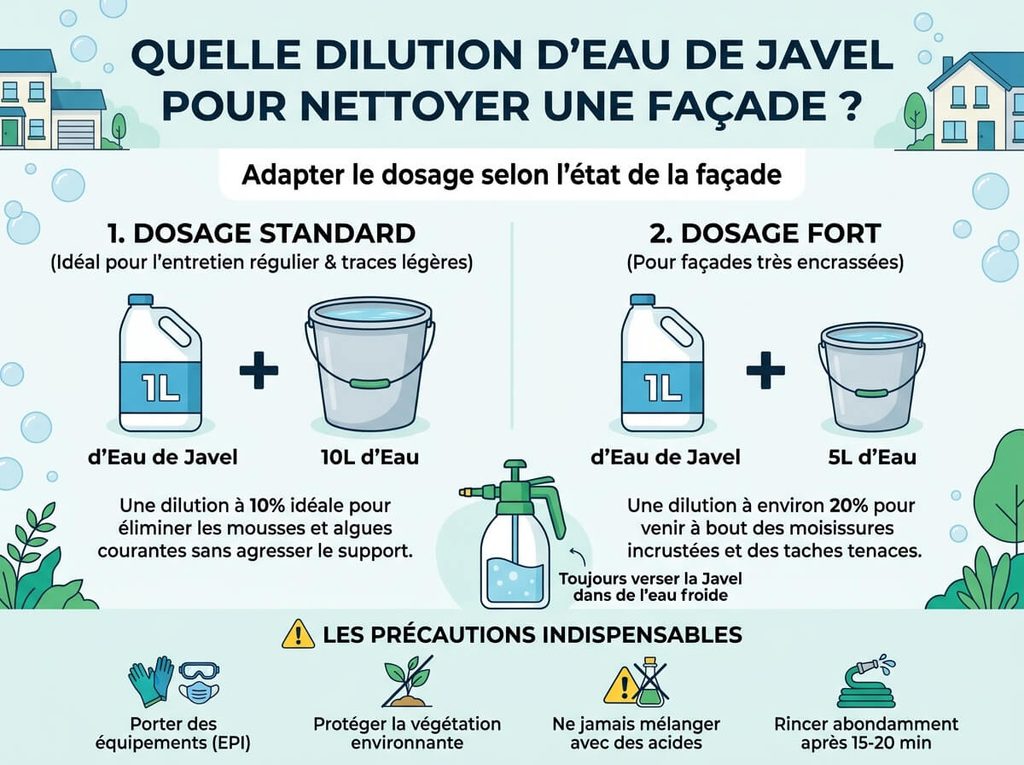 Quelle dilution d’eau de Javel pour nettoyer une façade ? 3